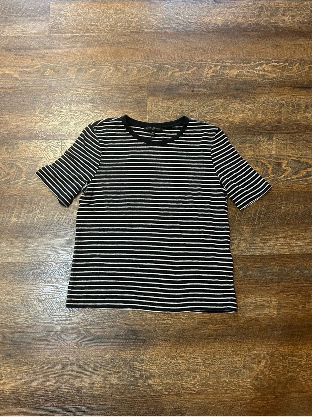 Banana Republic Black and White Striped Short Sleeve Tee
